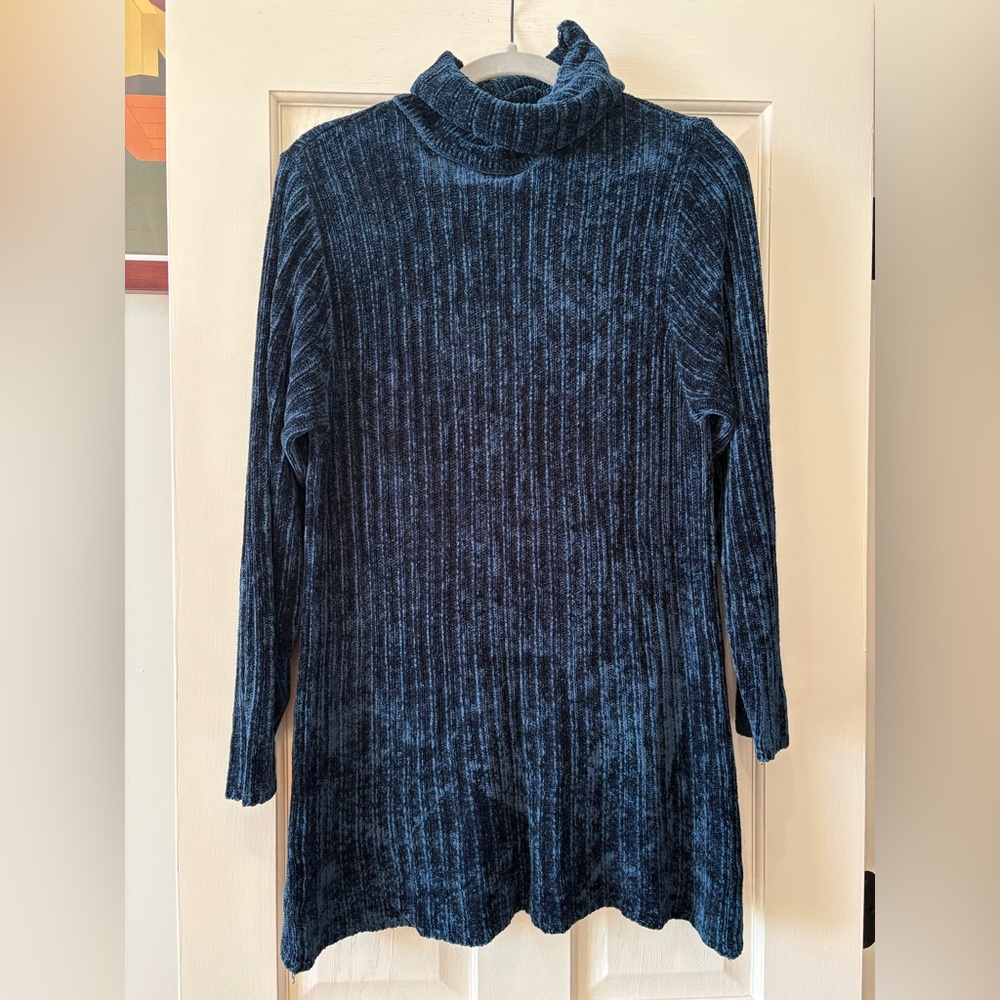 Neiman Marcus VTG Chenille Teal Ribbed Turtleneck Sweater